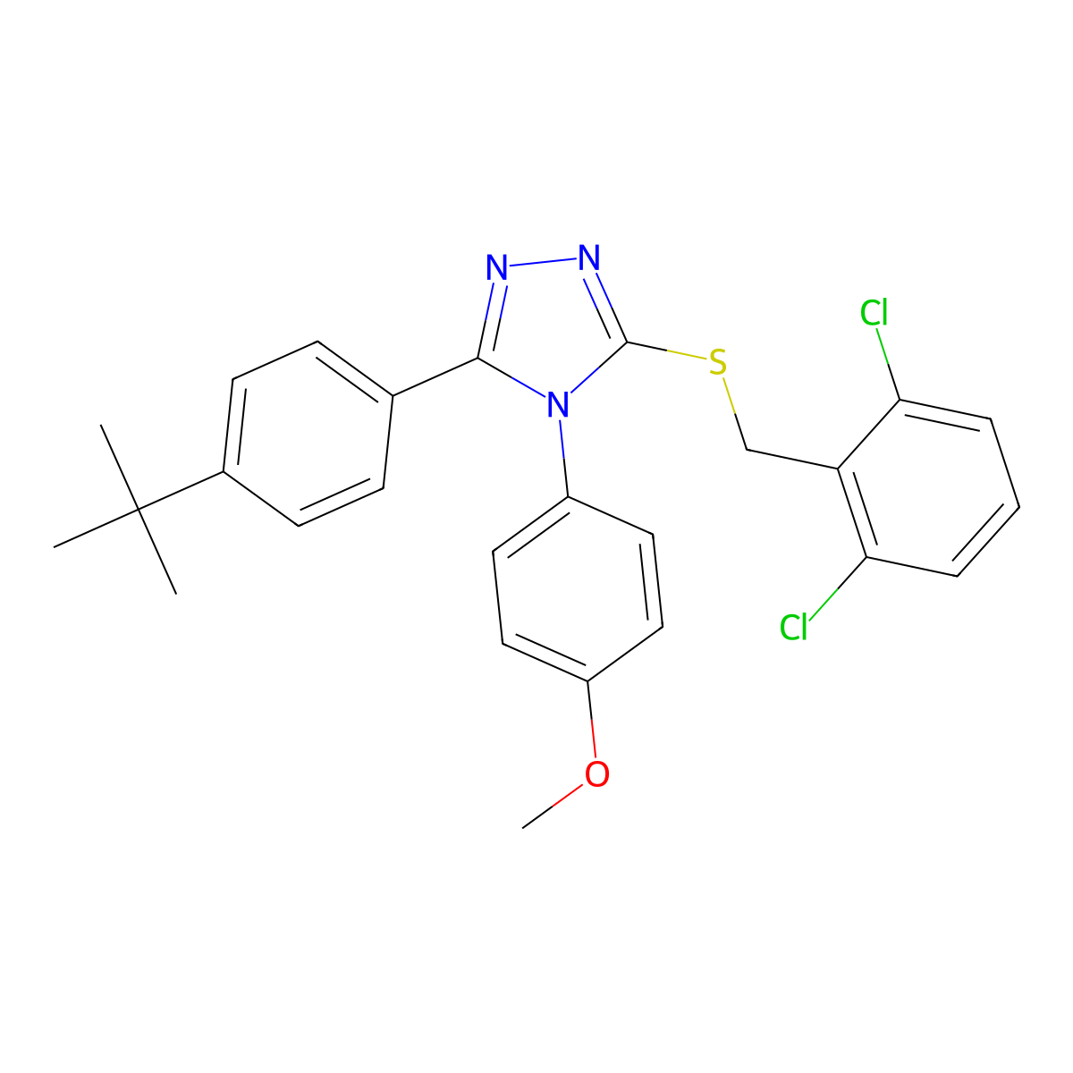 3-(4-tert-butylphenyl)-5-[(2,6-dichlorobenzyl)sulfanyl]-4-(4-methoxyphenyl)-4H-1,2,4-triazole molecular structure, CAS 499103-29-6