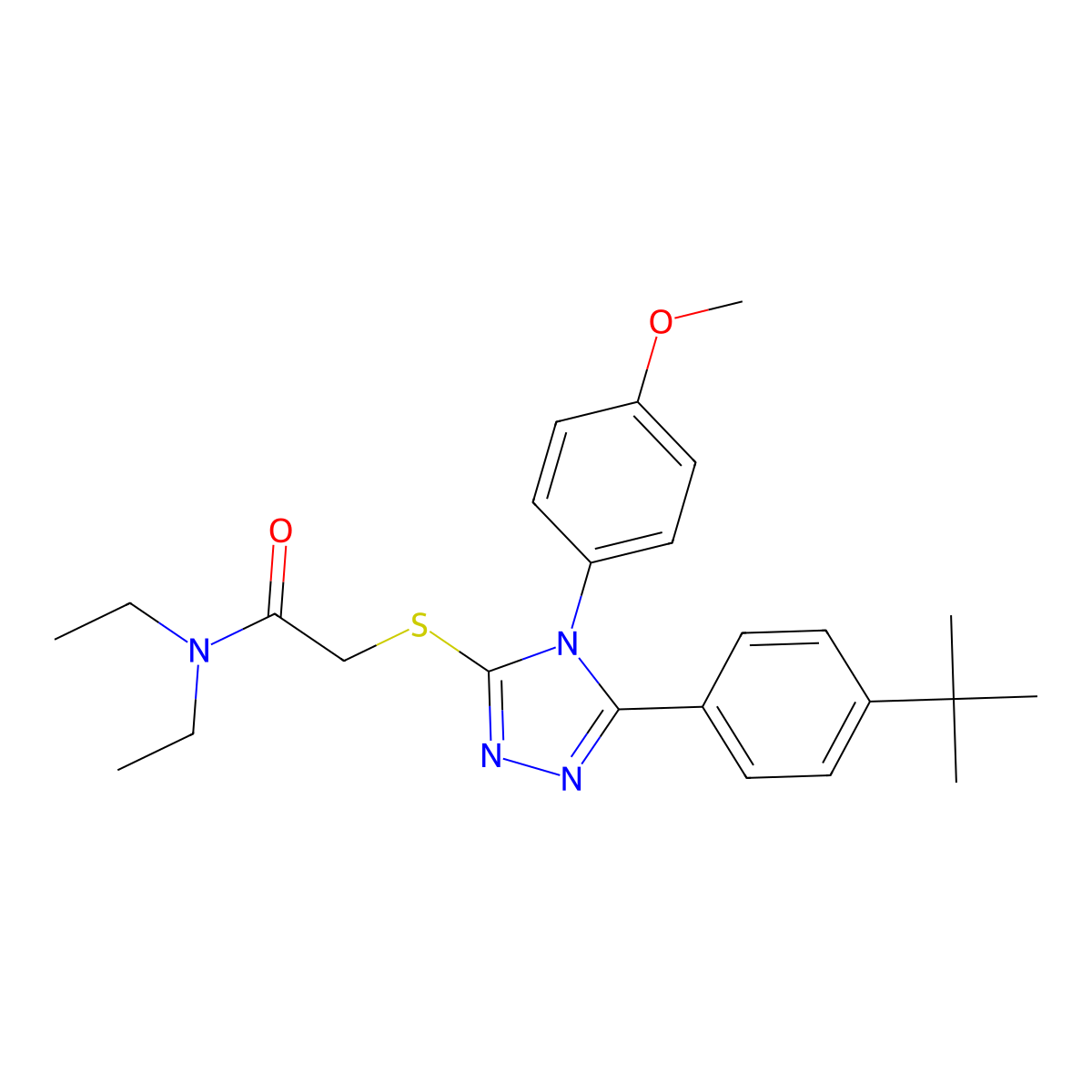 2-{[5-(4-tert-butylphenyl)-4-(4-methoxyphenyl)-4H-1,2,4-triazol-3-yl]sulfanyl}-N,N-diethylacetamide molecular structure, CAS 499103-30-9