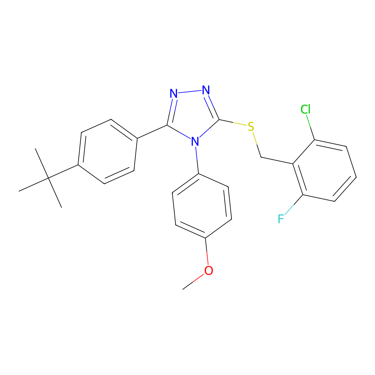 3-(4-tert-butylphenyl)-5-[(2-chloro-6-fluorobenzyl)sulfanyl]-4-(4-methoxyphenyl)-4H-1,2,4-triazole molecular structure, CAS 499103-34-3