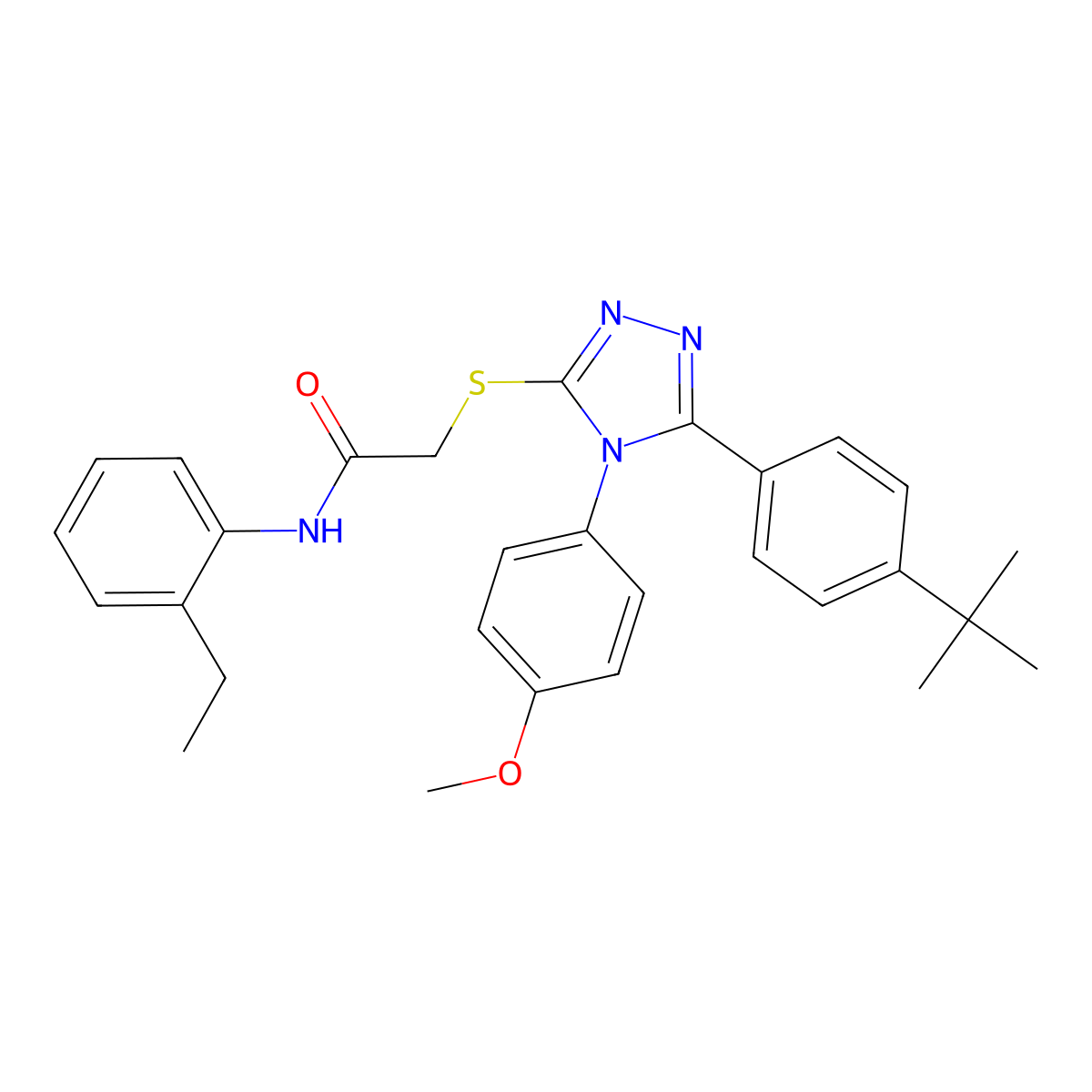 2-{[5-(4-tert-butylphenyl)-4-(4-methoxyphenyl)-4H-1,2,4-triazol-3-yl]sulfanyl}-N-(2-ethylphenyl)acetamide molecular structure, CAS 499103-35-4
