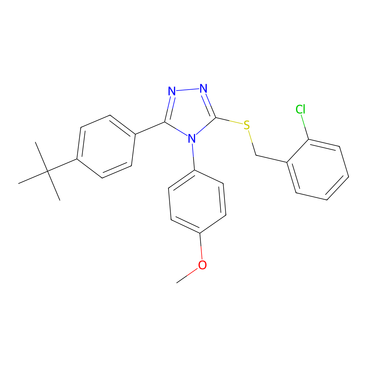 3-(4-tert-butylphenyl)-5-[(2-chlorobenzyl)sulfanyl]-4-(4-methoxyphenyl)-4H-1,2,4-triazole molecular structure, CAS 499103-38-7