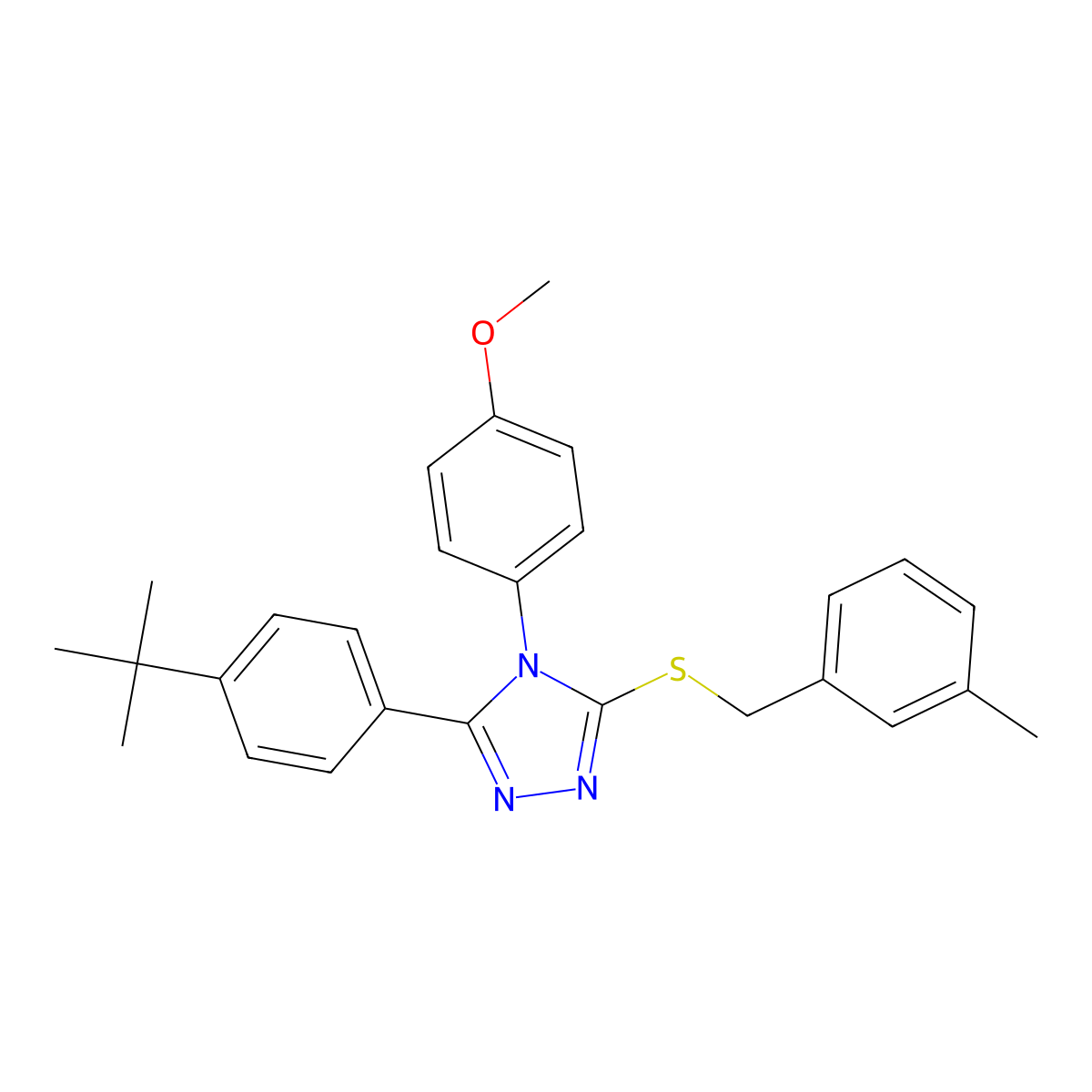 3-(4-tert-butylphenyl)-4-(4-methoxyphenyl)-5-[(3-methylbenzyl)sulfanyl]-4H-1,2,4-triazole molecular structure, CAS 499103-39-8
