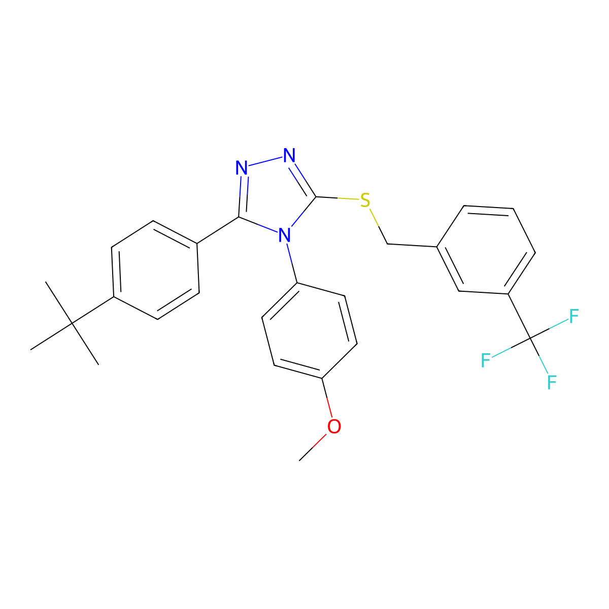 3-(4-tert-butylphenyl)-4-(4-methoxyphenyl)-5-{[3-(trifluoromethyl)benzyl]sulfanyl}-4H-1,2,4-triazole molecular structure, CAS 499103-42-3