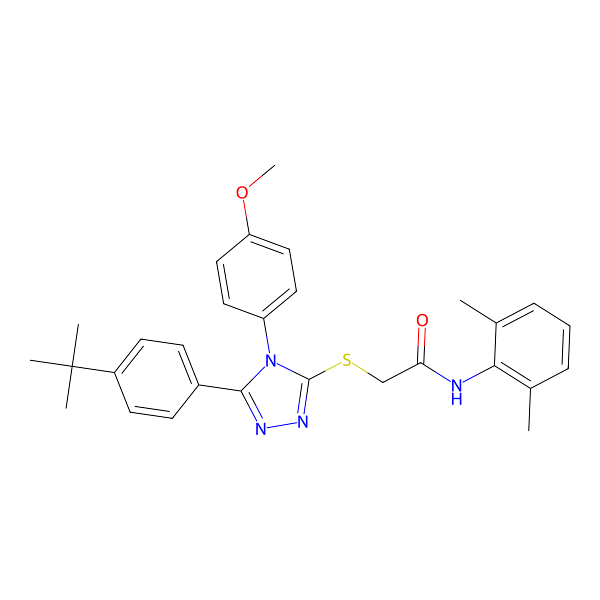 2-{[5-(4-tert-butylphenyl)-4-(4-methoxyphenyl)-4H-1,2,4-triazol-3-yl]sulfanyl}-N-(2,6-dimethylphenyl)acetamide molecular structure, CAS 499103-47-8