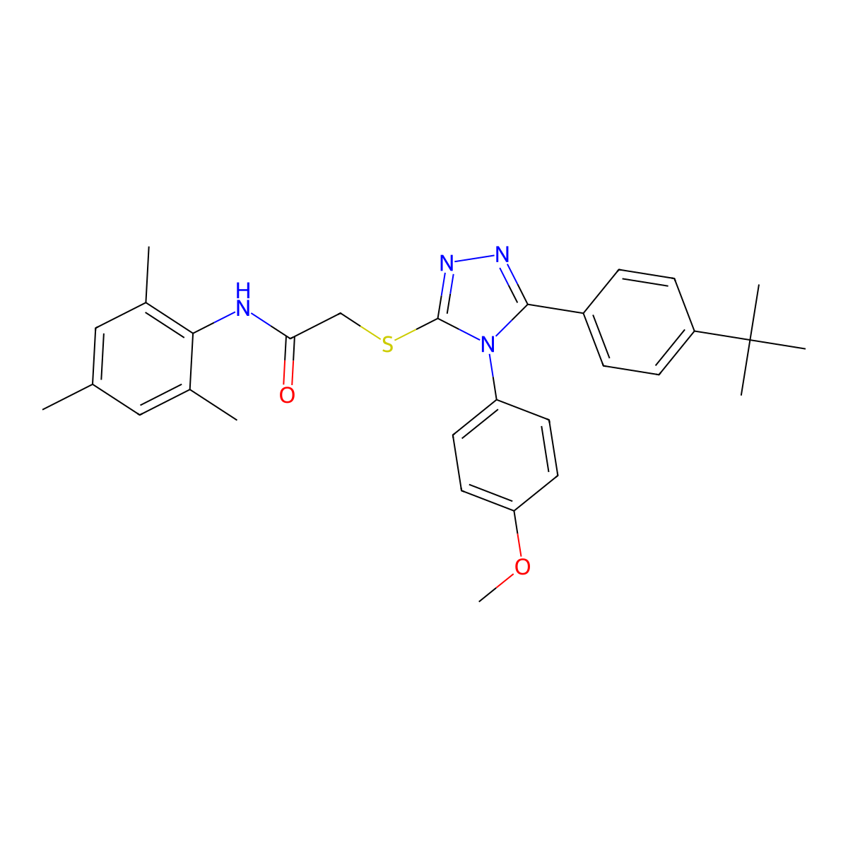 2-{[5-(4-tert-butylphenyl)-4-(4-methoxyphenyl)-4H-1,2,4-triazol-3-yl]sulfanyl}-N-(2,4,6-trimethylphenyl)acetamide molecular structure, CAS 499103-48-9