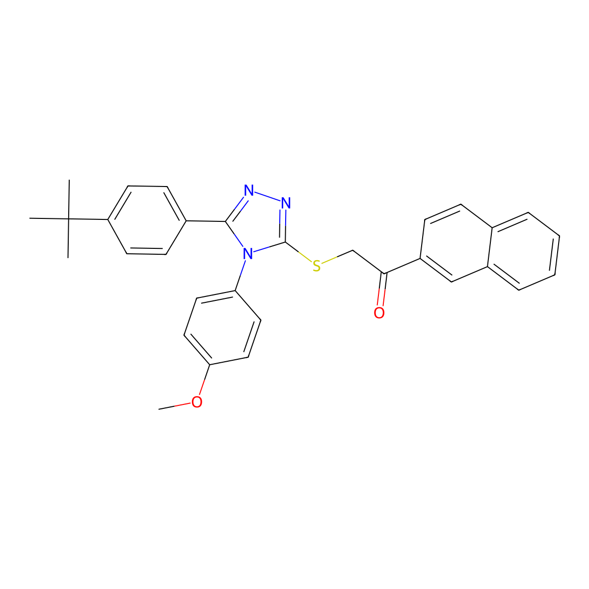 2-{[5-(4-tert-butylphenyl)-4-(4-methoxyphenyl)-4H-1,2,4-triazol-3-yl]sulfanyl}-1-(naphthalen-2-yl)ethanone molecular structure, CAS 499103-49-0