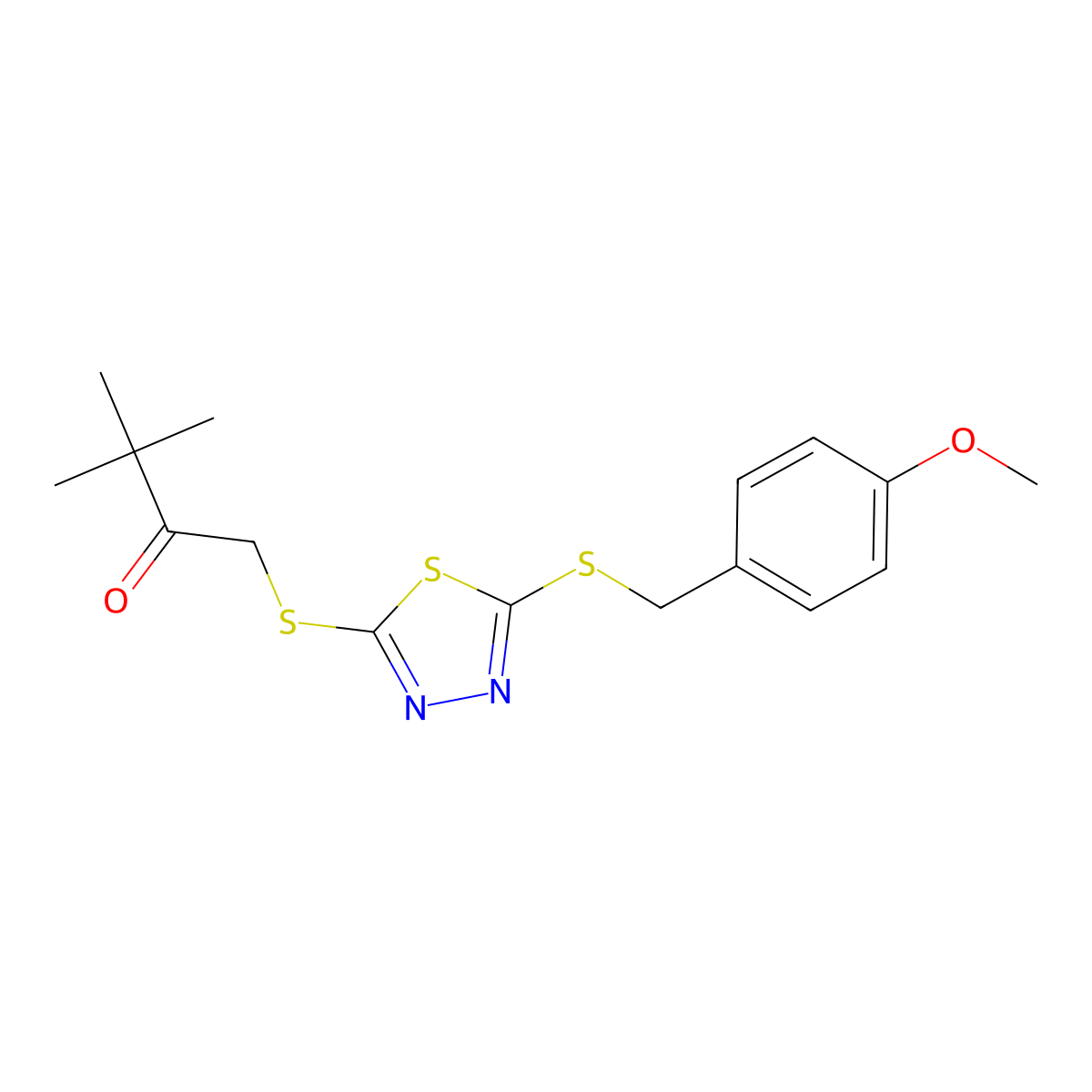 1-[[5-[(4-Methoxyphenyl)methylsulfanyl]-1,3,4-thiadiazol-2-yl]sulfanyl]-3,3-dimethylbutan-2-one molecular structure, CAS 499103-53-6