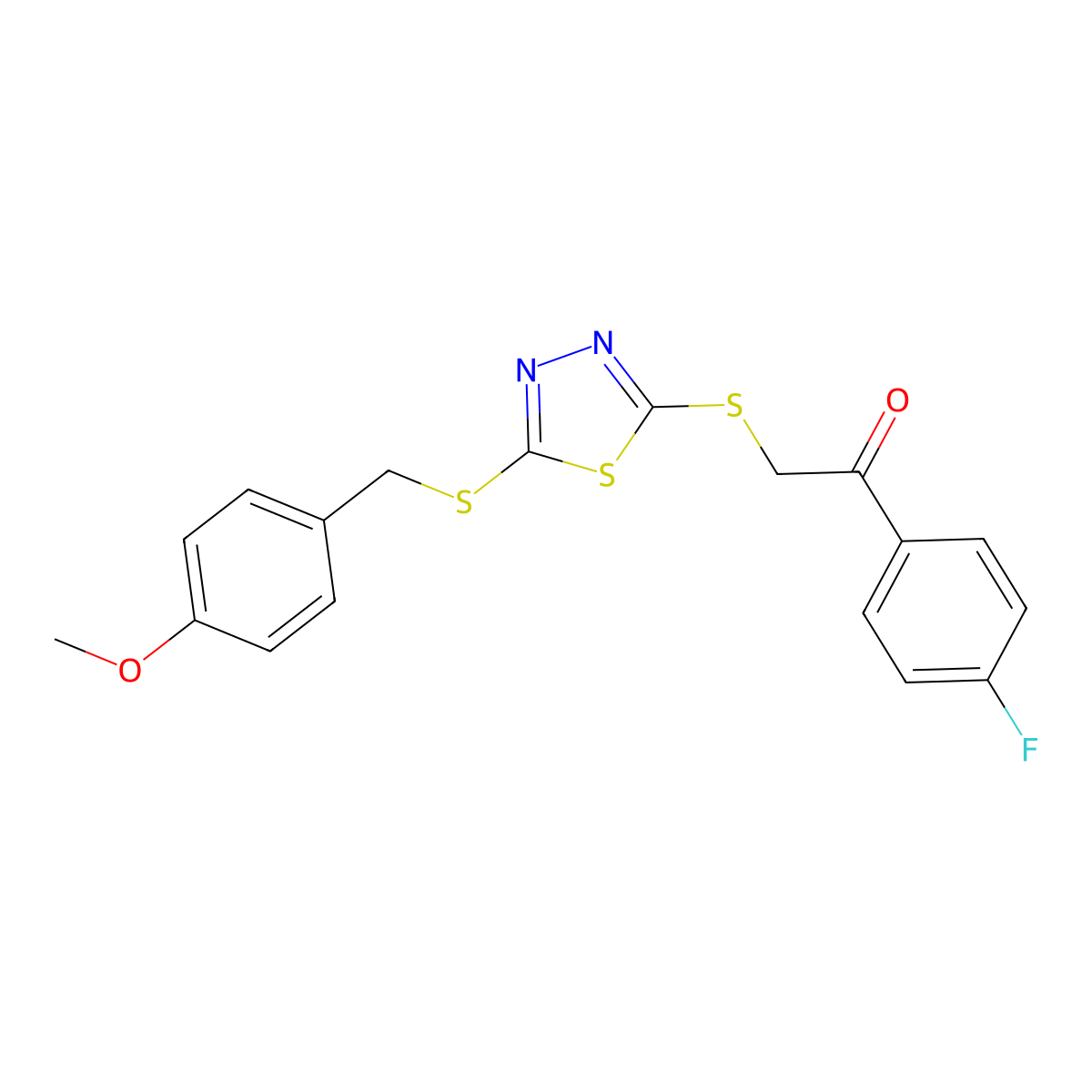 1-(4-Fluorophenyl)-2-({5-[(4-methoxybenzyl)sulfanyl]-1,3,4-thiadiazol-2-yl}sulfanyl)ethanone molecular structure, CAS 499103-57-0