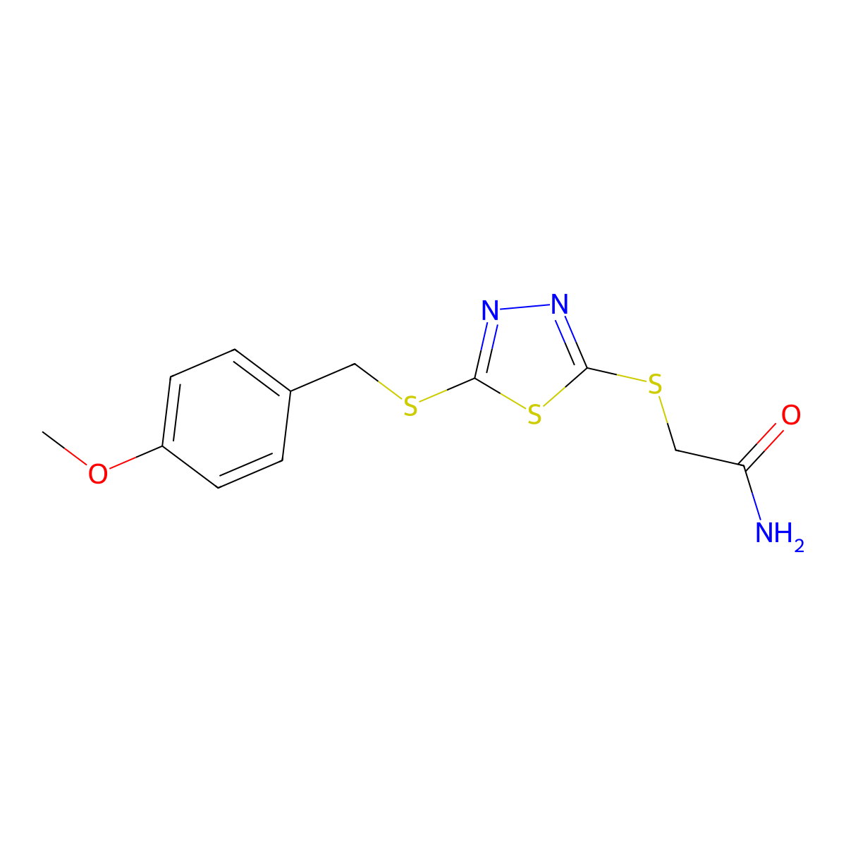 2-((5-((4-Methoxybenzyl)thio)-1,3,4-thiadiazol-2-yl)thio)acetamide molecular structure, CAS 499103-60-5