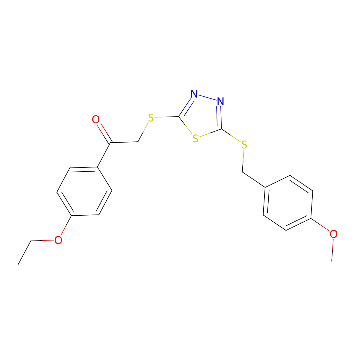 1-(4-Ethoxyphenyl)-2-({5-[(4-methoxybenzyl)sulfanyl]-1,3,4-thiadiazol-2-yl}sulfanyl)ethanone molecular structure, CAS 499103-64-9