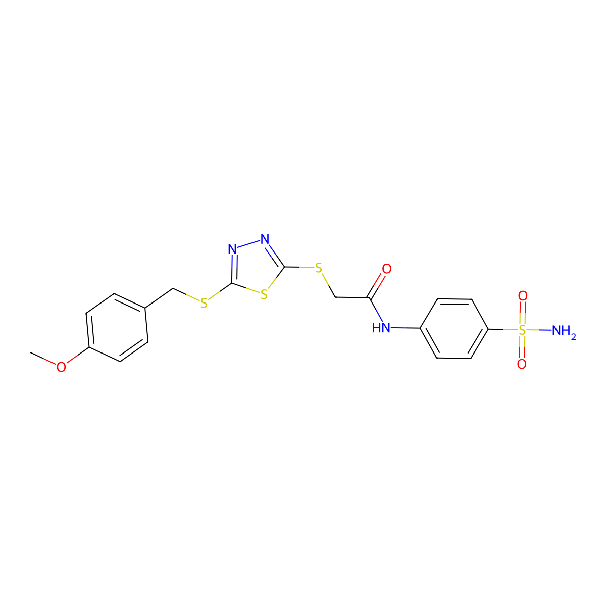 2-((5-((4-Methoxybenzyl)thio)-1,3,4-thiadiazol-2-yl)thio)-N-(4-sulfamoylphenyl)acetamide molecular structure, CAS 499103-73-0