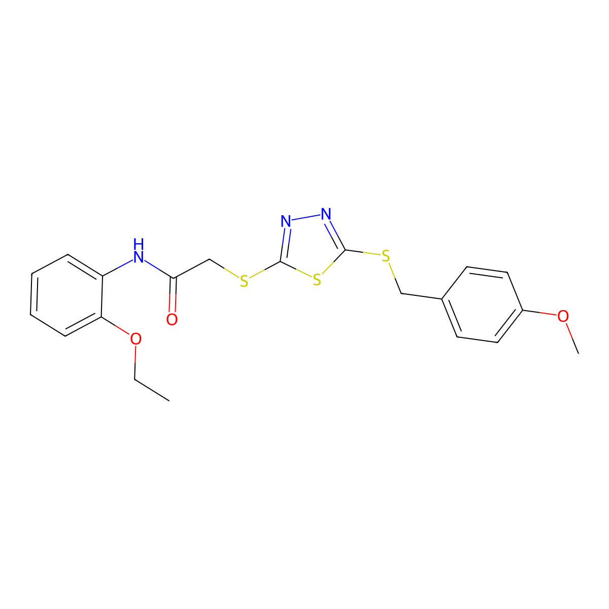 N-(2-ethoxyphenyl)-2-({5-[(4-methoxybenzyl)sulfanyl]-1,3,4-thiadiazol-2-yl}sulfanyl)acetamide molecular structure, CAS 499103-75-2