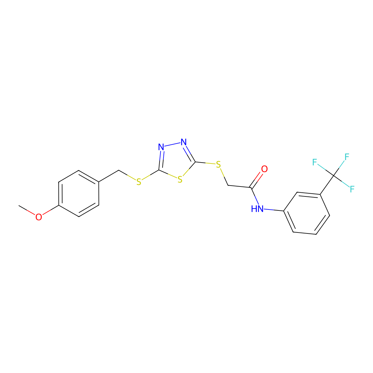 2-((5-((4-Methoxybenzyl)thio)-1,3,4-thiadiazol-2-yl)thio)-N-(3-(trifluoromethyl)phenyl)acetamide molecular structure, CAS 499103-76-3
