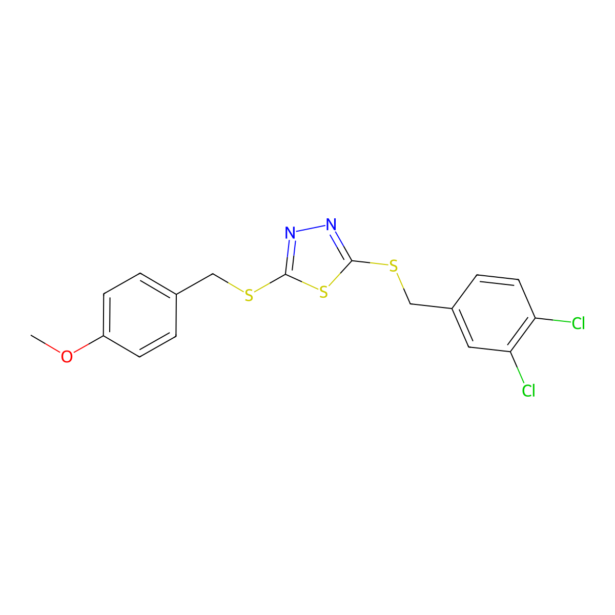 2-[(3,4-Dichlorobenzyl)sulfanyl]-5-[(4-methoxybenzyl)sulfanyl]-1,3,4-thiadiazole molecular structure, CAS 499103-77-4
