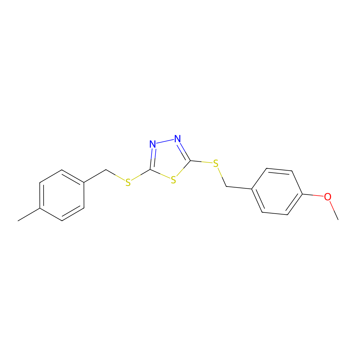 2-[(4-Methoxybenzyl)sulfanyl]-5-[(4-methylbenzyl)sulfanyl]-1,3,4-thiadiazole molecular structure, CAS 499103-78-5