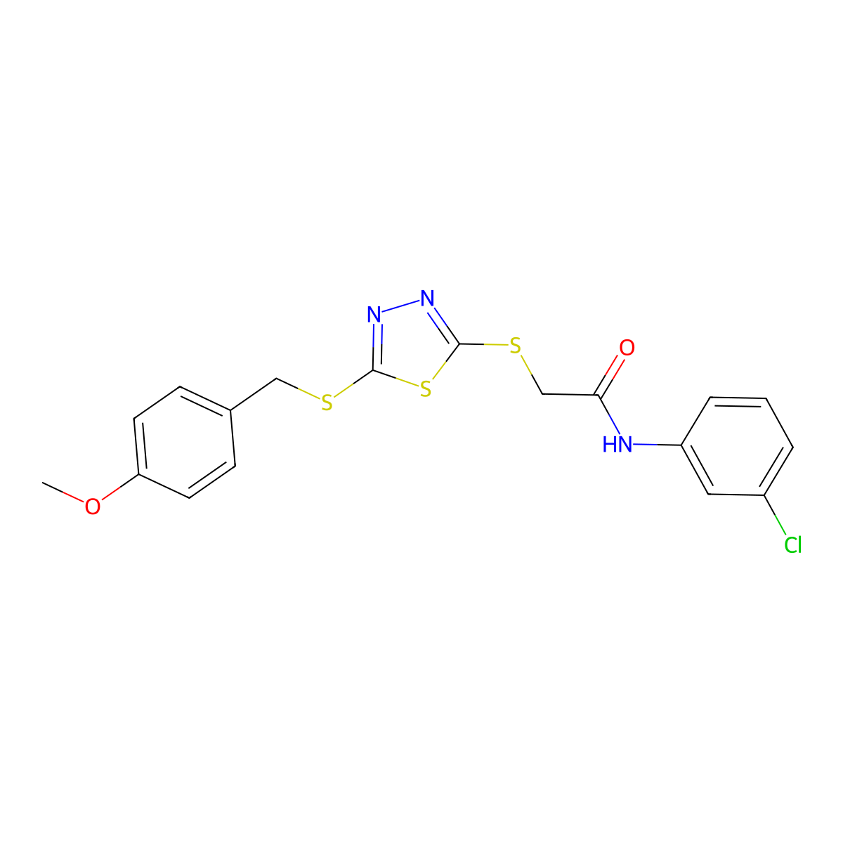 N-(3-chlorophenyl)-2-({5-[(4-methoxybenzyl)sulfanyl]-1,3,4-thiadiazol-2-yl}sulfanyl)acetamide molecular structure, CAS 499103-80-9