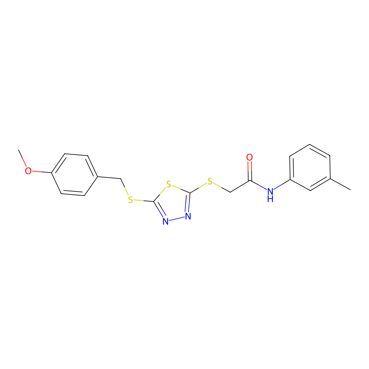 2-({5-[(4-methoxybenzyl)sulfanyl]-1,3,4-thiadiazol-2-yl}sulfanyl)-N-(3-methylphenyl)acetamide molecular structure, CAS 499103-81-0