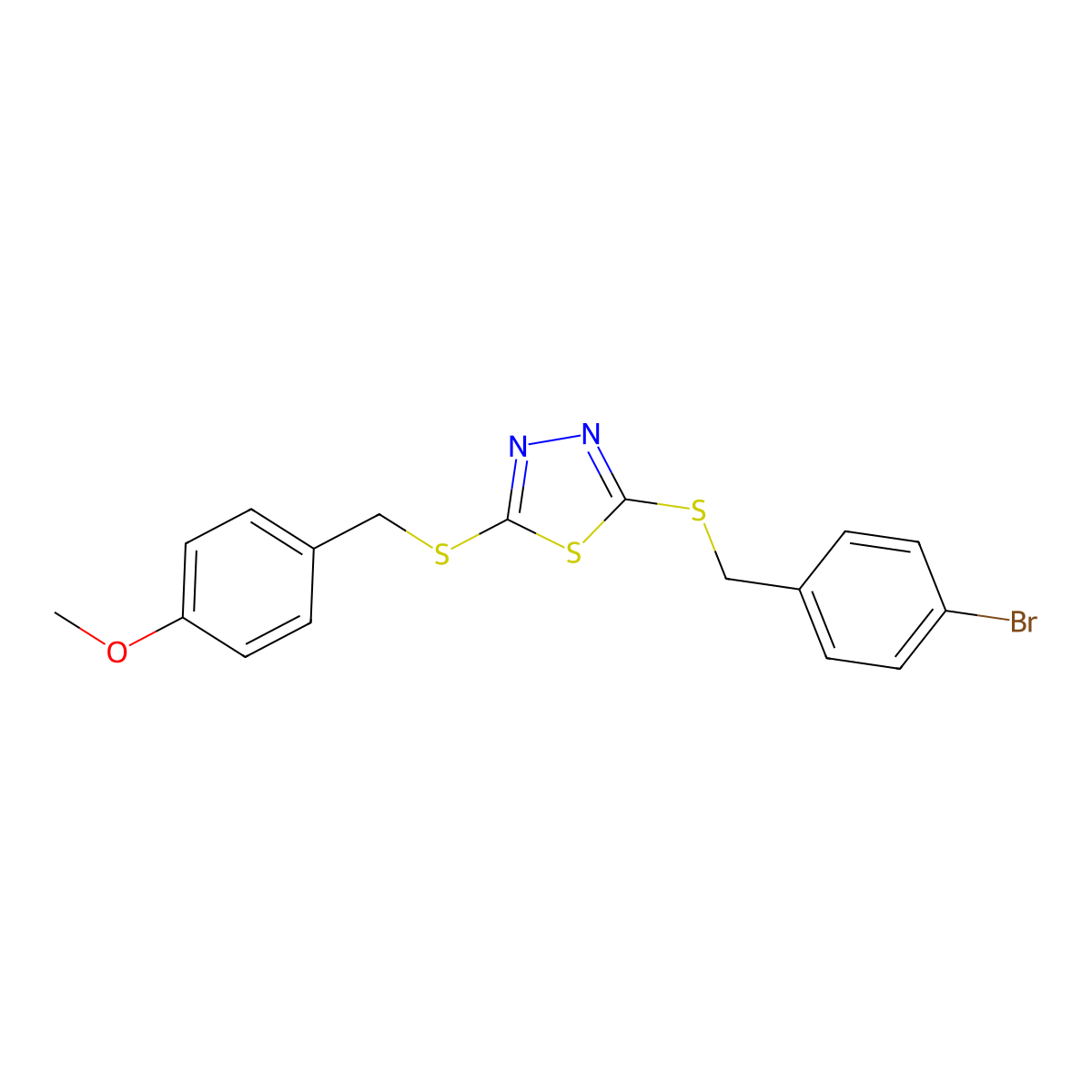 2-((4-Bromobenzyl)sulfanyl)-5-((4-methoxybenzyl)sulfanyl)-1,3,4-thiadiazole molecular structure, CAS 499103-86-5