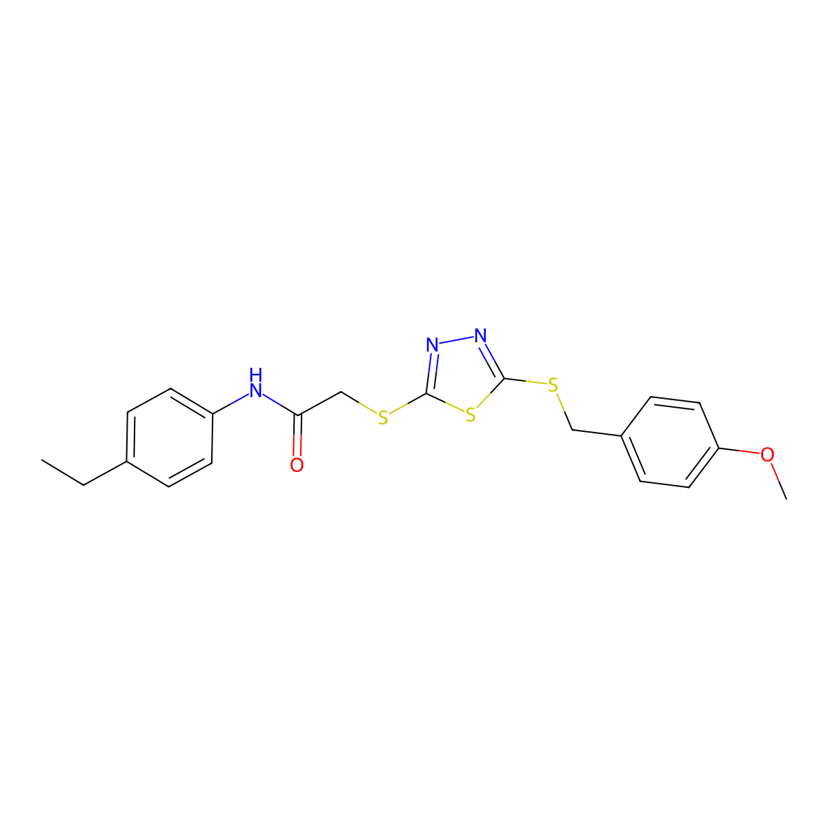 N-(4-Ethylphenyl)-2-({5-[(4-methoxybenzyl)sulfanyl]-1,3,4-thiadiazol-2-YL}sulfanyl)acetamide molecular structure, CAS 499103-87-6