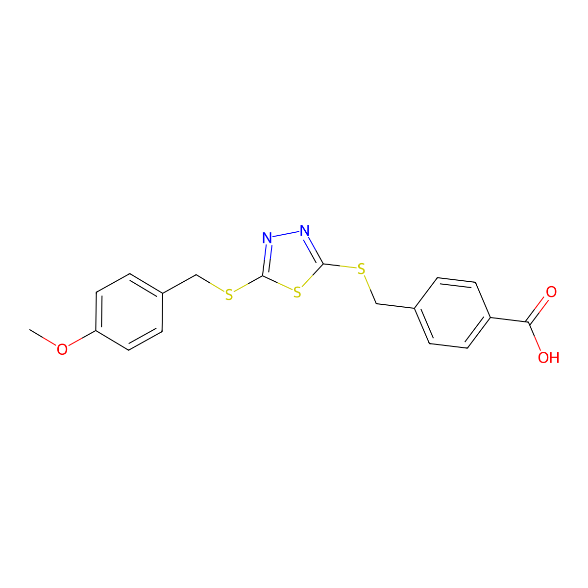 4-{[(5-{[(4-Methoxyphenyl)methyl]sulfanyl}-1,3,4-thiadiazol-2-yl)sulfanyl]methyl}benzoic acid molecular structure, CAS 499103-89-8