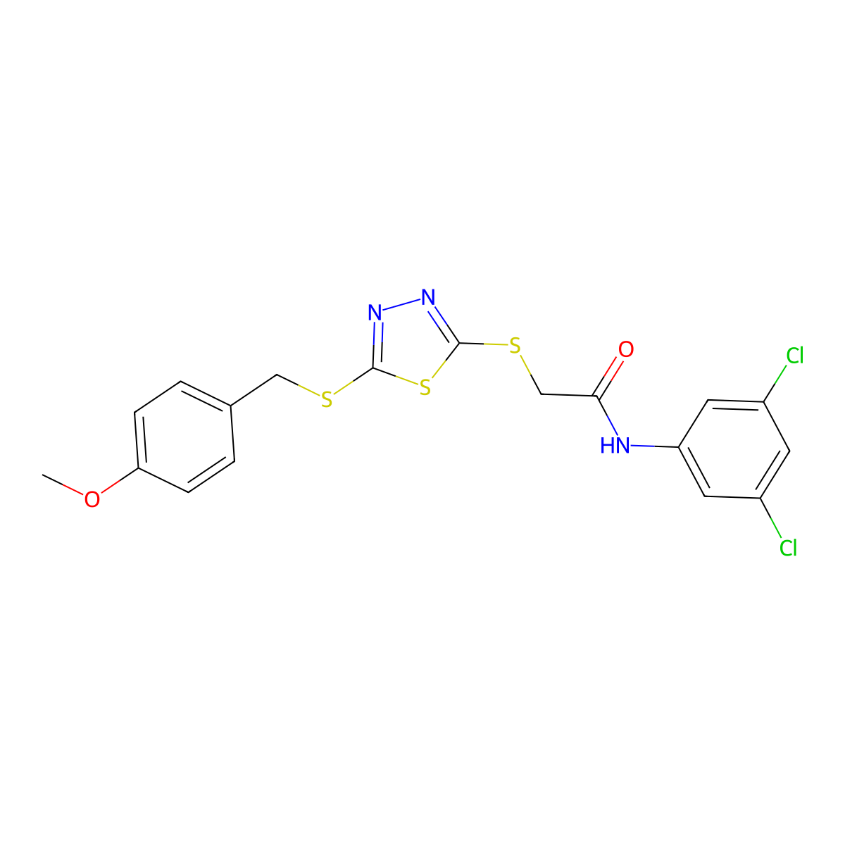 N-(3,5-dichlorophenyl)-2-({5-[(4-methoxybenzyl)sulfanyl]-1,3,4-thiadiazol-2-yl}sulfanyl)acetamide molecular structure, CAS 499103-90-1