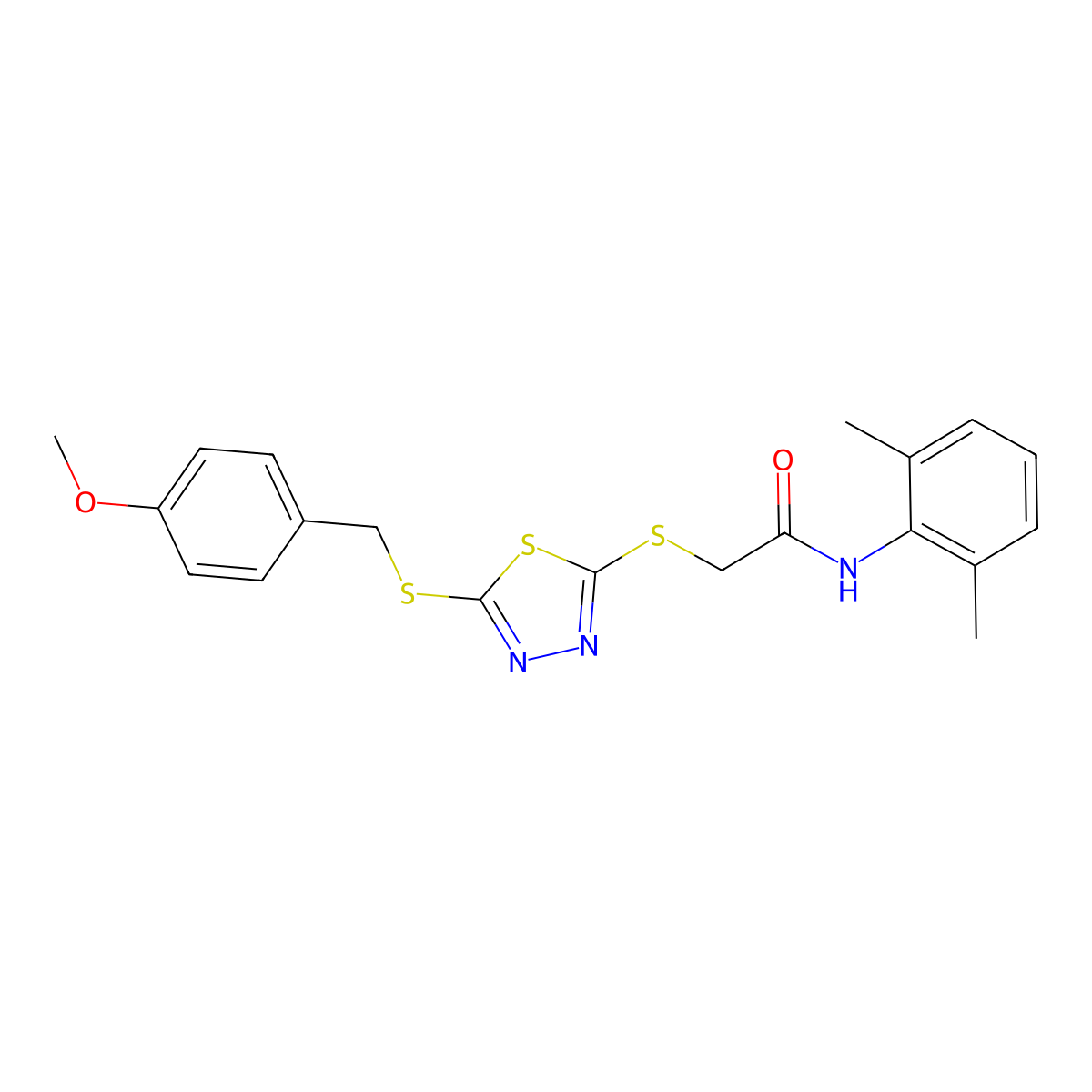 N-(2,6-dimethylphenyl)-2-({5-[(4-methoxybenzyl)sulfanyl]-1,3,4-thiadiazol-2-yl}sulfanyl)acetamide molecular structure, CAS 499103-93-4