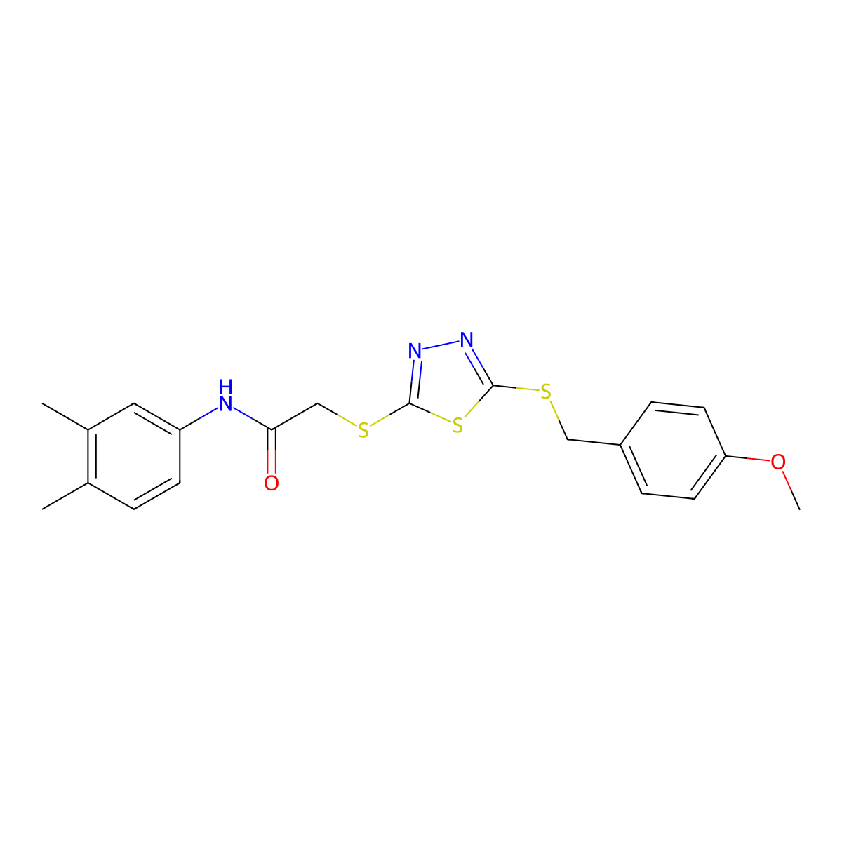 N-(3,4-dimethylphenyl)-2-({5-[(4-methoxybenzyl)sulfanyl]-1,3,4-thiadiazol-2-yl}sulfanyl)acetamide molecular structure, CAS 499103-96-7