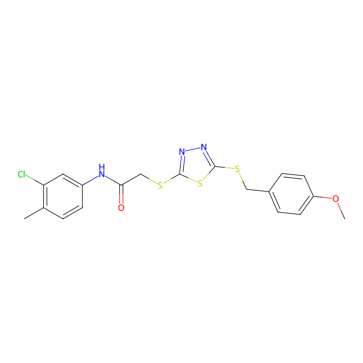 N-(3-chloro-4-methylphenyl)-2-({5-[(4-methoxybenzyl)sulfanyl]-1,3,4-thiadiazol-2-yl}sulfanyl)acetamide molecular structure, CAS 499103-97-8