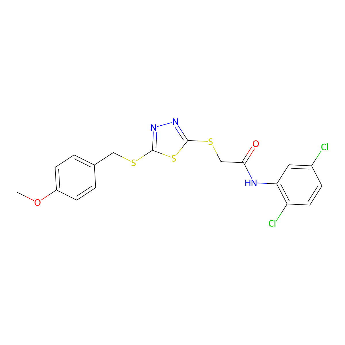 N-(2,5-dichlorophenyl)-2-({5-[(4-methoxybenzyl)sulfanyl]-1,3,4-thiadiazol-2-yl}sulfanyl)acetamide molecular structure, CAS 499103-98-9