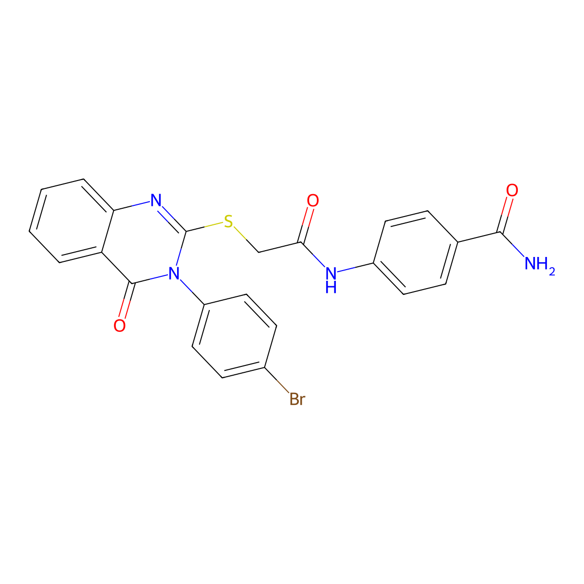 4-[({[3-(4-Bromophenyl)-4-oxo-3,4-dihydroquinazolin-2-yl]sulfanyl}acetyl)amino]benzamide molecular structure, CAS 499104-19-7