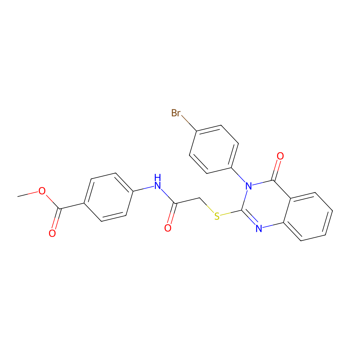 Methyl 4-[({[3-(4-bromophenyl)-4-oxo-3,4-dihydro-2-quinazolinyl]sulfanyl}acetyl)amino]benzoate molecular structure, CAS 499104-27-7
