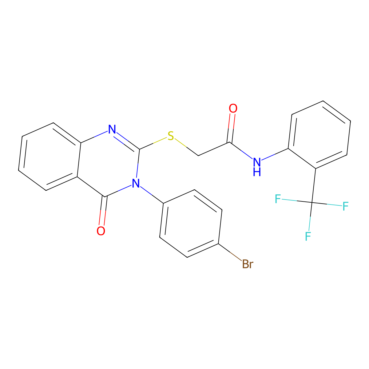 2-{[3-(4-bromophenyl)-4-oxo-3,4-dihydroquinazolin-2-yl]sulfanyl}-N-[2-(trifluoromethyl)phenyl]acetamide molecular structure, CAS 499104-30-2