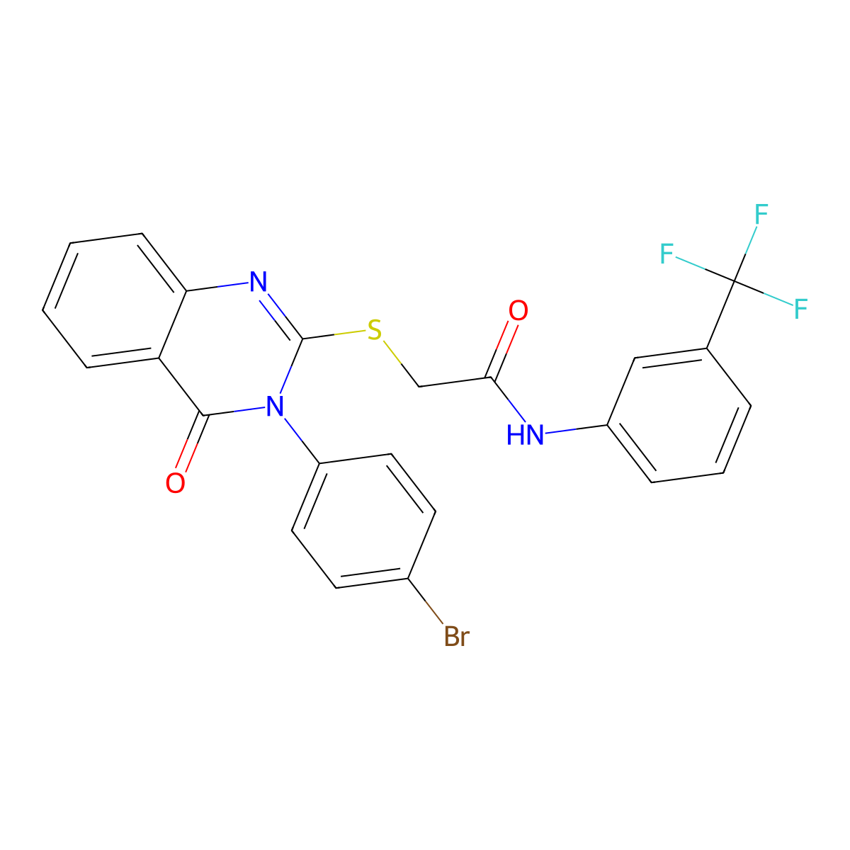 2-{[3-(4-bromophenyl)-4-oxo-3,4-dihydroquinazolin-2-yl]sulfanyl}-N-[3-(trifluoromethyl)phenyl]acetamide molecular structure, CAS 499104-32-4