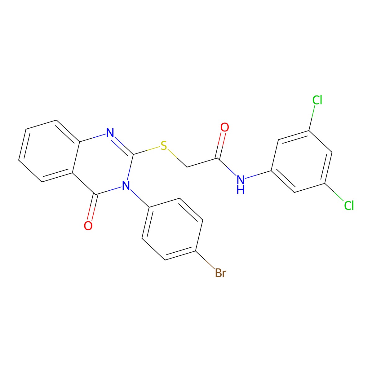 2-{[3-(4-Bromophenyl)-4-oxo-3,4-dihydro-2-quinazolinyl]sulfanyl}-N-(3,5-dichlorophenyl)acetamide molecular structure, CAS 499104-41-5