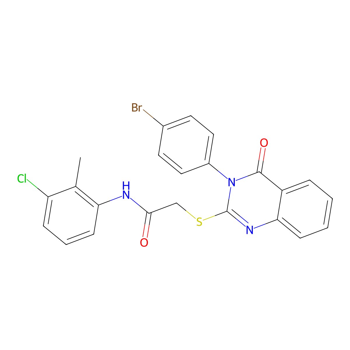 2-{[3-(4-bromophenyl)-4-oxo-3,4-dihydroquinazolin-2-yl]sulfanyl}-N-(3-chloro-2-methylphenyl)acetamide molecular structure, CAS 499104-45-9