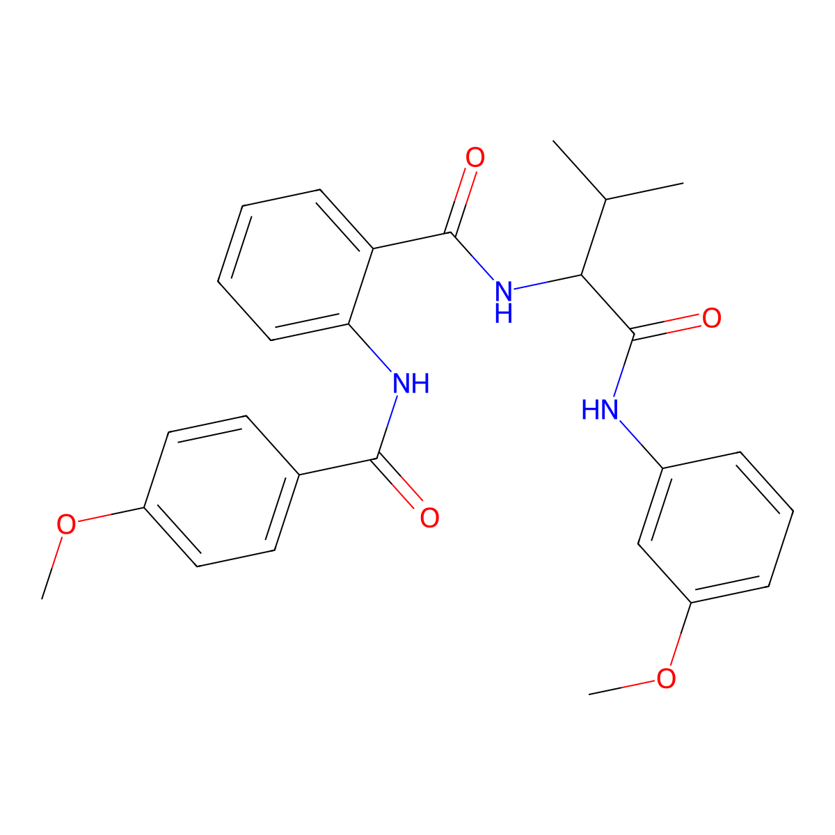 Benzamide, 2-[(4-methoxybenzoyl)amino]-N-[1-[[(3-methoxyphenyl)amino]carbonyl]-2-methylpropyl]- molecular structure, CAS 499105-07-6