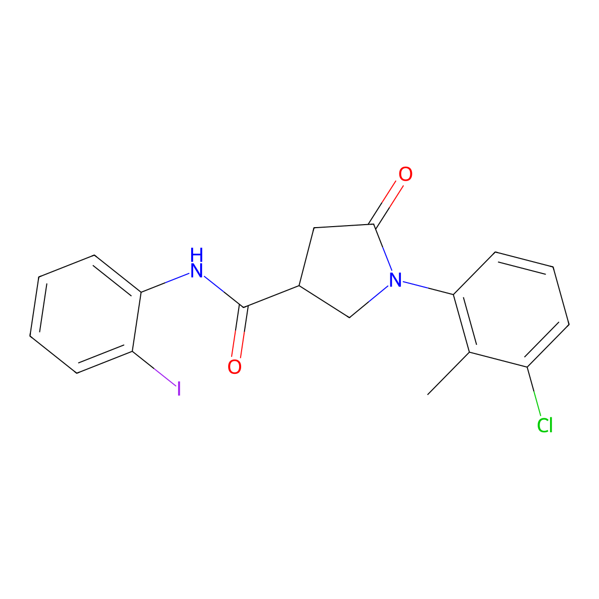 1-(3-chloro-2-methylphenyl)-N-(2-iodophenyl)-5-oxopyrrolidine-3-carboxamide molecular structure, CAS 499111-30-7