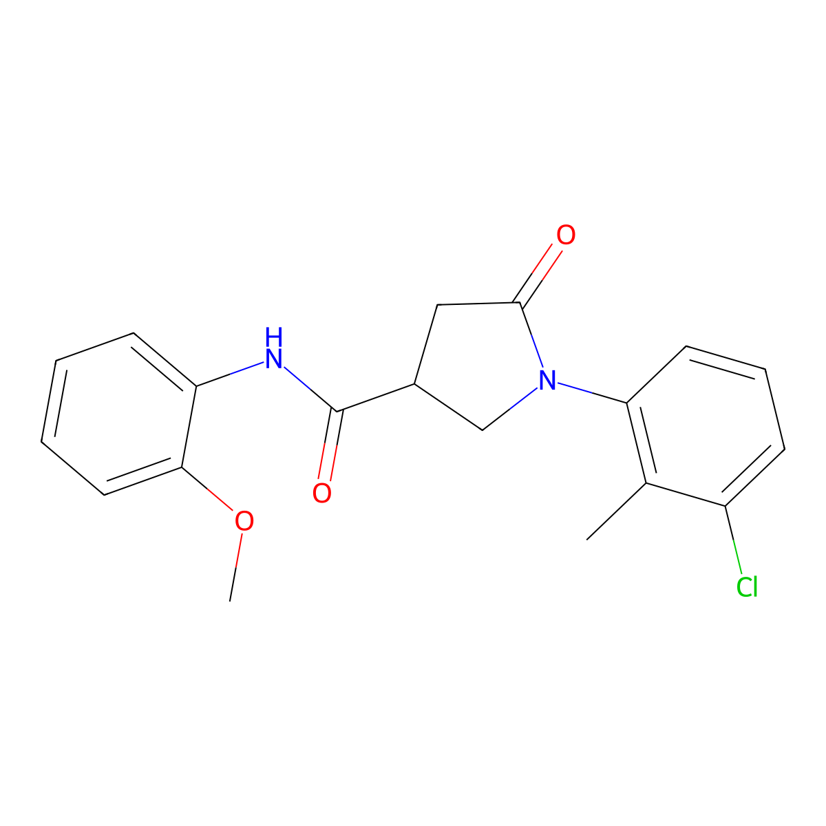 1-(3-chloro-2-methylphenyl)-N-(2-methoxyphenyl)-5-oxopyrrolidine-3-carboxamide molecular structure, CAS 499111-40-9