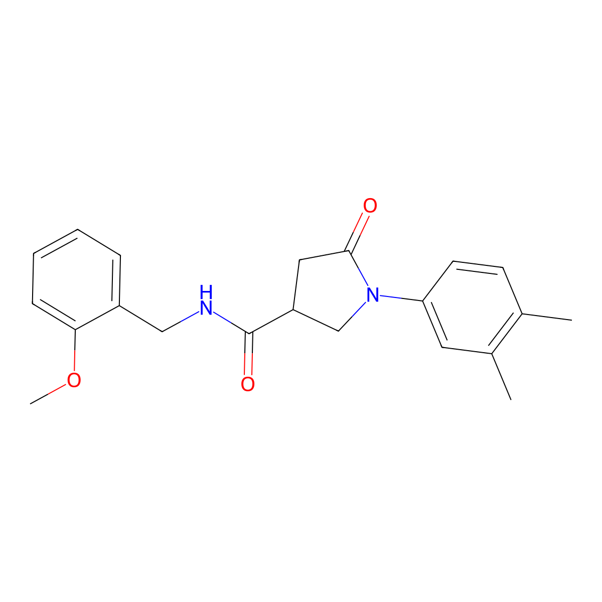 1-(3,4-dimethylphenyl)-N-(2-methoxybenzyl)-5-oxo-3-pyrrolidinecarboxamide molecular structure, CAS 499111-42-1