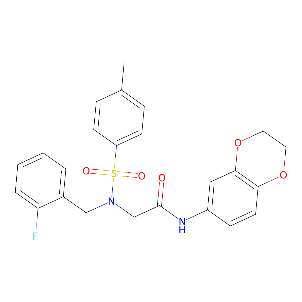 N-(2,3-dihydro-1,4-benzodioxin-6-yl)-2-[(2-fluorophenyl)methyl-(4-methylphenyl)sulfonylamino]acetamide molecular structure, CAS 499111-45-4