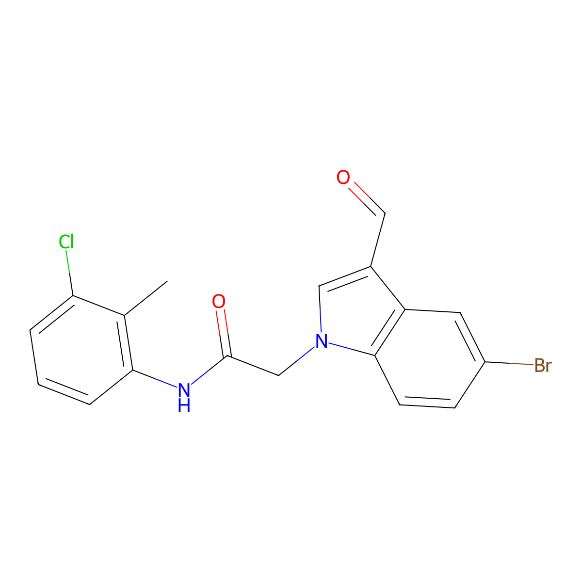 2-(5-bromo-3-formyl-1H-indol-1-yl)-N-(3-chloro-2-methylphenyl)acetamide molecular structure, CAS 499111-50-1