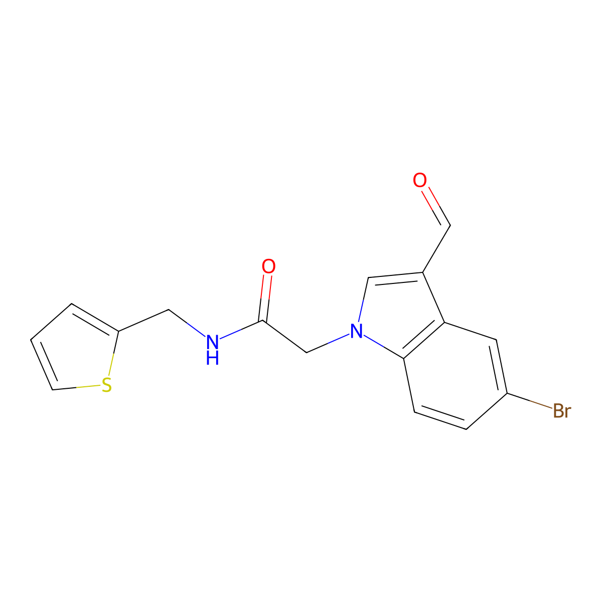 2-(5-bromo-3-formylindol-1-yl)-N-(thiophen-2-ylmethyl)acetamide molecular structure, CAS 499111-58-9