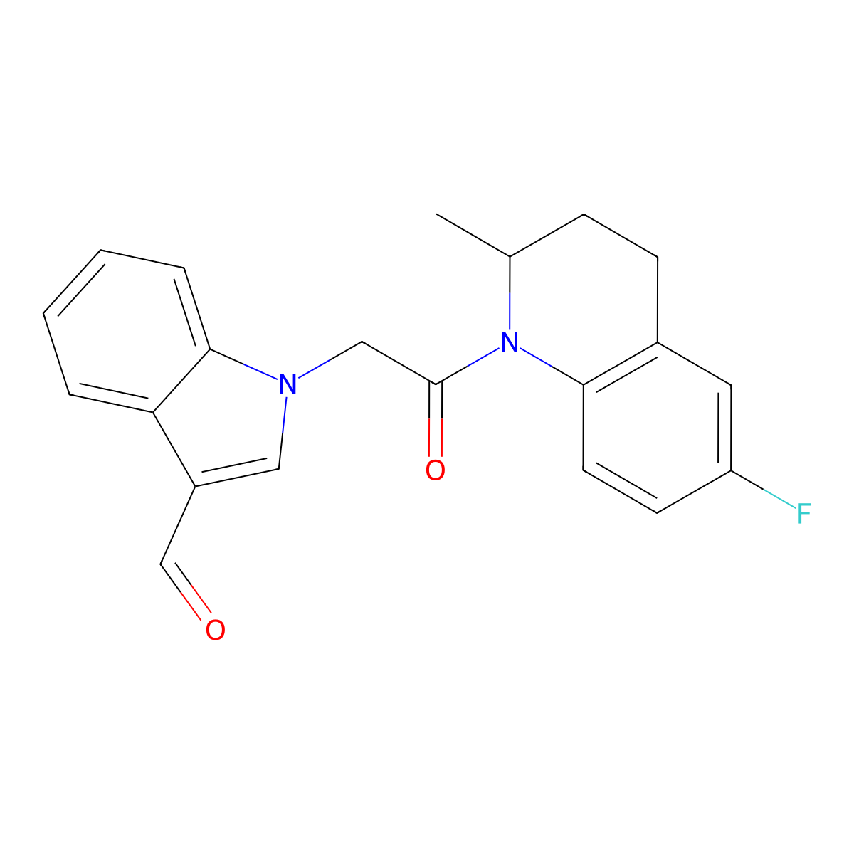 1-[2-(6-fluoro-2-methyl-3,4-dihydro-2H-quinolin-1-yl)-2-oxoethyl]indole-3-carbaldehyde molecular structure, CAS 499111-63-6
