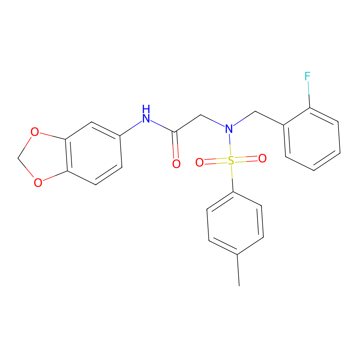 N-(1,3-benzodioxol-5-yl)-2-[(2-fluorophenyl)methyl-(4-methylphenyl)sulfonylamino]acetamide molecular structure, CAS 499111-77-2