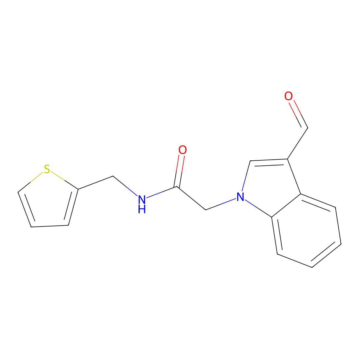 2-(3-formyl-1H-indol-1-yl)-N-(2-thienylmethyl)acetamide molecular structure, CAS 499111-81-8