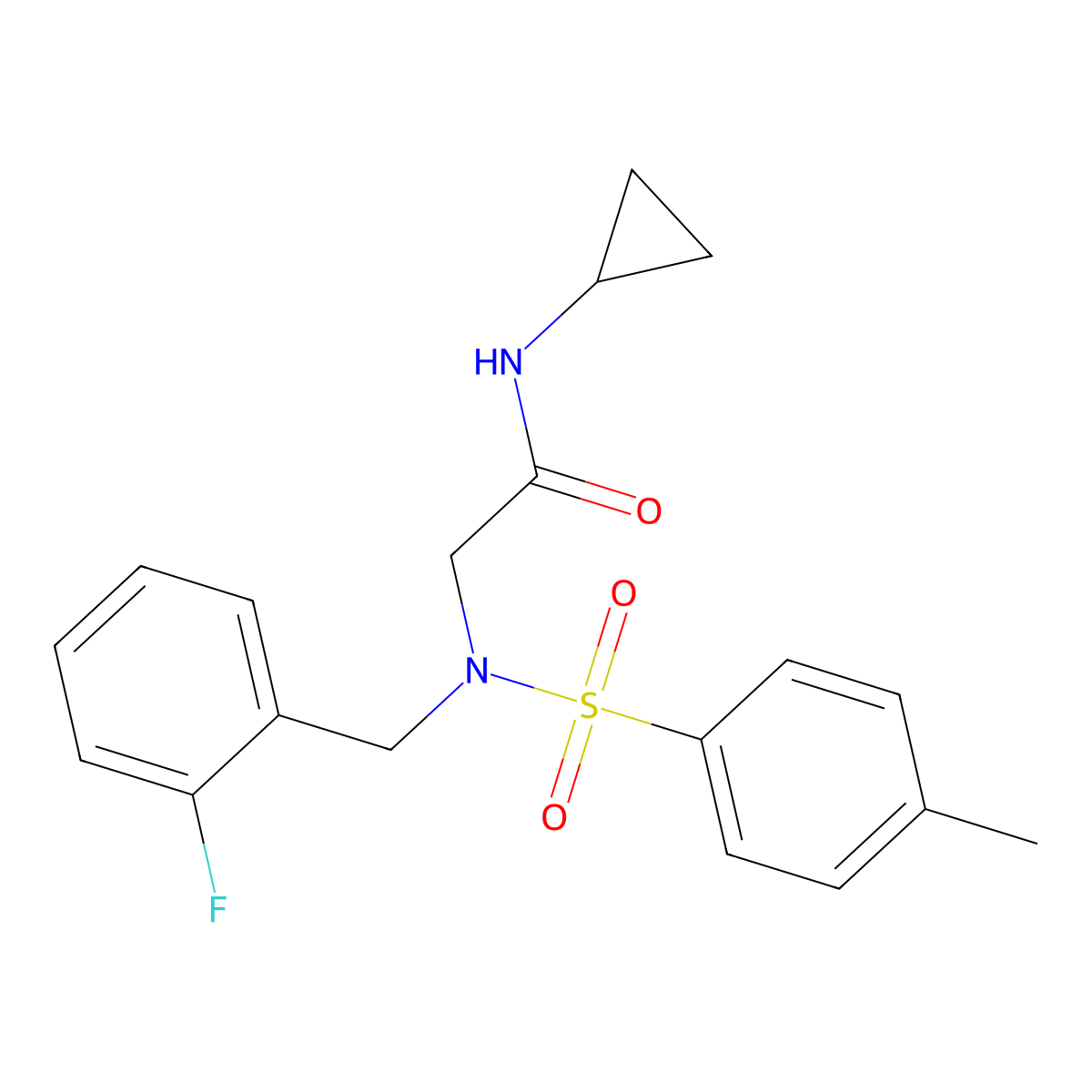 N-cyclopropyl-2-[(2-fluorophenyl)methyl-(4-methylphenyl)sulfonylamino]acetamide molecular structure, CAS 499112-29-7