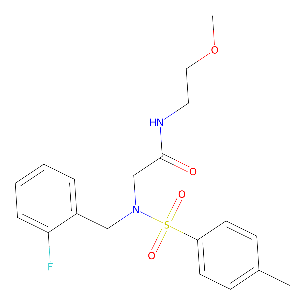 2-[(2-fluorophenyl)methyl-(4-methylphenyl)sulfonylamino]-N-(2-methoxyethyl)acetamide molecular structure, CAS 499112-58-2