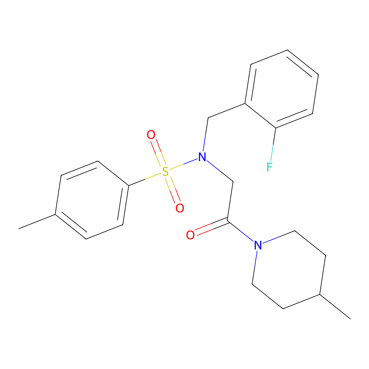 N-(2-fluorobenzyl)-4-methyl-N-[2-(4-methylpiperidin-1-yl)-2-oxoethyl]benzenesulfonamide molecular structure, CAS 499112-66-2