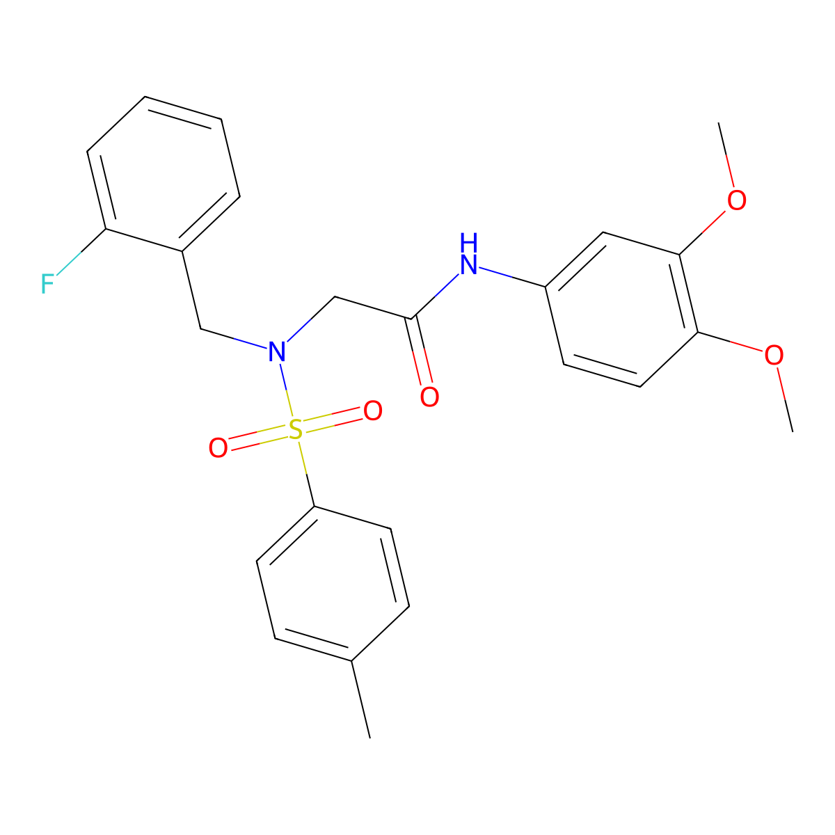 N-(3,4-dimethoxyphenyl)-2-[(2-fluorophenyl)methyl-(4-methylphenyl)sulfonylamino]acetamide molecular structure, CAS 499112-72-0
