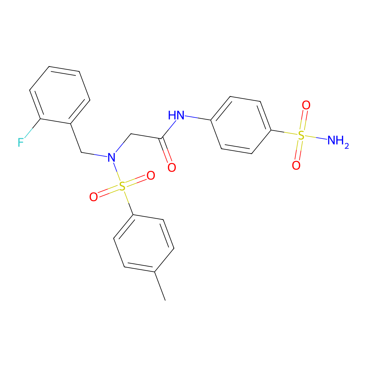 2-[(2-fluorophenyl)methyl-(4-methylphenyl)sulfonylamino]-N-(4-sulfamoylphenyl)acetamide molecular structure, CAS 499112-74-2